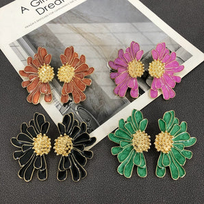 1 pair retro flower alloy enamel women's drop earrings