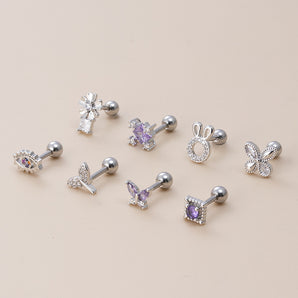 1 Piece Ear Cartilage Rings & Studs Fashion Flower Butterfly Fish Tail 316 Stainless Steel  Copper Inlaid Zircon