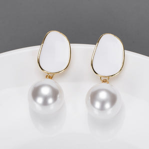 1 pair fashion round alloy enamel plating inlay pearl women's drop earrings