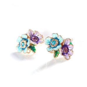 simple style flower alloy inlay artificial gemstones women's ear studs