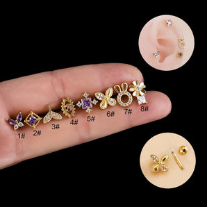 1 Piece Ear Cartilage Rings & Studs Fashion Flower Butterfly Fish Tail 316 Stainless Steel  Copper Inlaid Zircon