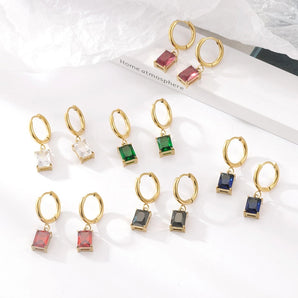 1 Pair Retro Round Square Inlay 304 Stainless Steel Zircon Gold Plated Drop Earrings