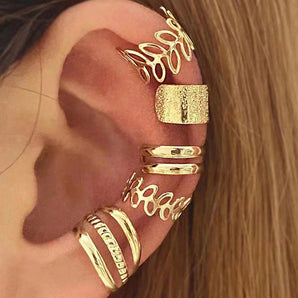Nihao Wholesale 5 pieces casual elegant leaf hollow out alloy alloy 14k gold plated ear cuffs