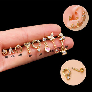 fashion geometric stainless steel gold plated zircon ear studs 1 piece