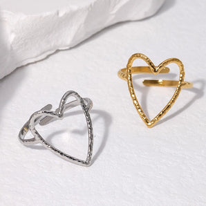 Wholesale Jewelry Simple Style Artistic Heart Shape 304 Stainless Steel 18K Gold Plated Plating Hollow Out Open Ring
