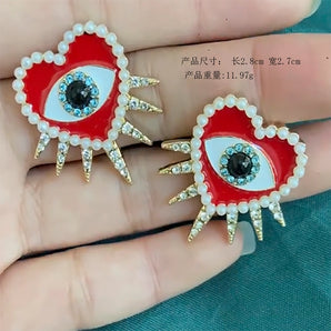 fashion heart shape eye alloy enamel plating inlay rhinestones women's drop earrings