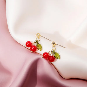 Nihao Wholesale cartoon style sweet fruit heart shape imitation pearl alloy enamel inlay rhinestones women's earrings 1 pair