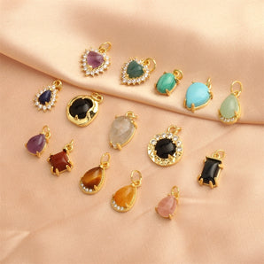 Nihao Wholesale simple style oval water droplets heart shape stone copper plating inlay zircon 18k gold plated charms