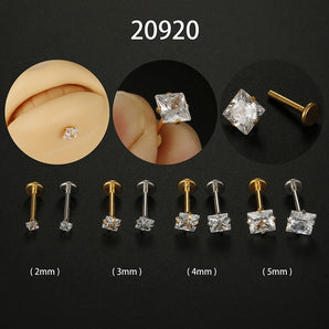 Nihao Wholesale fashion square stainless steel plating zircon lip stud 1 piece