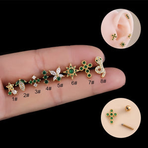 1 Piece Ear Cartilage Rings & Studs Fashion Star Flower Butterfly 316 Stainless Steel  Copper Inlaid Zircon
