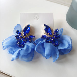 fashion flower alloy inlay rhinestones drop earrings 1 pair