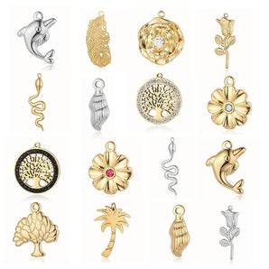 Nihao Wholesale casual simple style dolphin flower snake titanium steel plating inlay rhinestones charms jewelry accessories