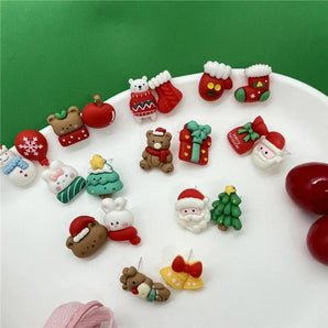 cute christmas tree santa claus elk plastic resin women's ear studs 1 pair