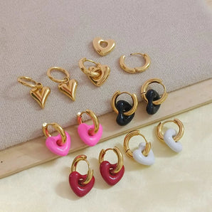 Nihao Wholesale 1 Pair Romantic Heart Shape Drip glazed 304 Stainless Steel Metal None 18K Gold Plated Hoop Earrings
