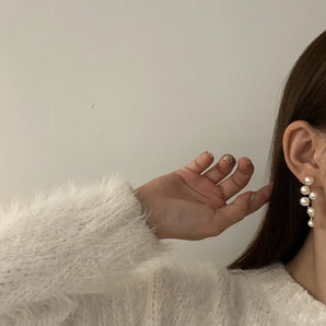 1 pair elegant round inlay alloy artificial pearls drop earrings