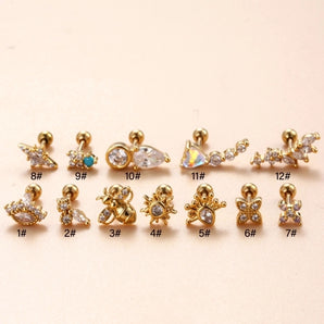 Nihao Wholesale 1 Piece Ear Cartilage Rings & Studs IG Style French Style Korean Style Water Droplets Flower Bee Copper Inlay Zircon