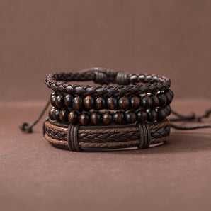 4 piece set casual fashion twist pu leather beaded men's bracelets