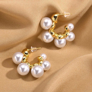 Nihao Wholesale 1 Pair Simple Style Classic Style Solid Color Plating Inlay Zinc alloy Artificial Pearls 18K Gold Plated Ear Studs