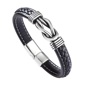 hip-hop solid color stainless steel pu leather men's bangle