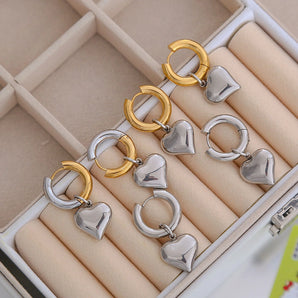 Nihao Wholesale 1 Pair Sweet Heart Shape Plating Titanium Steel 18K Gold Plated Drop Earrings
