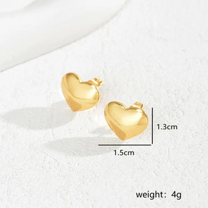 Nihao Wholesale 1 Pair Classic Style Heart Shape Plating 201 Stainless Steel 18K Gold Plated Ear Studs