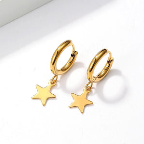 1 Pair Fashion Pentagram Plating Stainless Steel 18K Gold Plated Dangling Earrings