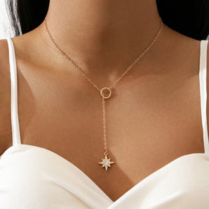 Nihao Wholesale simple eight-pointed star pendant short metal circle necklace