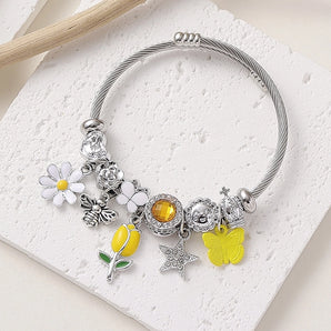 Casual Vacation Pastoral Star Flower Bee Rhinestones Arylic Alloy Wholesale Bangle