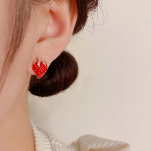 1 Pair Sweet Pastoral Simple Style Strawberry Enamel Inlay Alloy Rhinestones Gold Plated Ear Studs