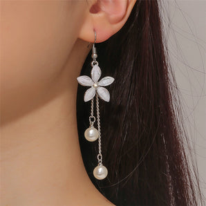 1 pair fashion tassel flower alloy inlay rhinestones pearl women's drop earrings