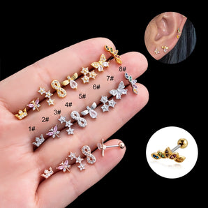 1 Piece Ear Cartilage Rings & Studs Vintage Style French Style Simple Style Crown Flower Butterfly 316 Stainless Steel  Copper Plating Inlay Zircon