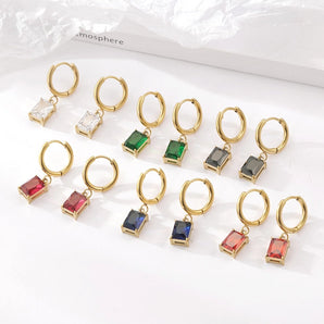 1 Pair Retro Round Square Inlay 304 Stainless Steel Zircon Gold Plated Drop Earrings