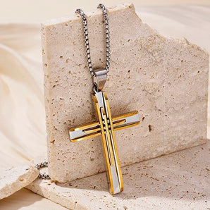 Nihao Wholesale Hip-Hop Retro Cross Round Square 304 Stainless Steel Women's Pendant Necklace