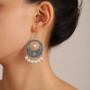 bohemian geometric alloy hollow out artificial pearls women's earrings