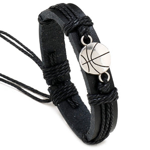 1 piece retro sports basketball pu leather alloy rope men's bracelets