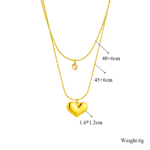 basic heart shape titanium steel gold plated rhinestones layered necklaces 1 piece