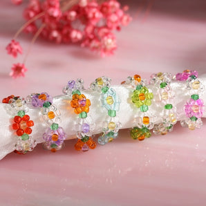 Nihao Wholesale simple fashion crystal bead elastic color woven flower ring