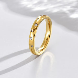 304 Stainless Steel 14K Gold Plated Elegant Plating Inlay Circle Artificial Diamond Rings