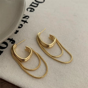 Nihao Wholesale 1 pair vintage style korean style solid color chain alloy drop earrings