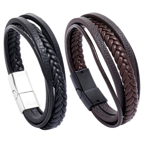 Nihao Wholesale retro multilayer leather  simple magnet buckle  leather bracelet