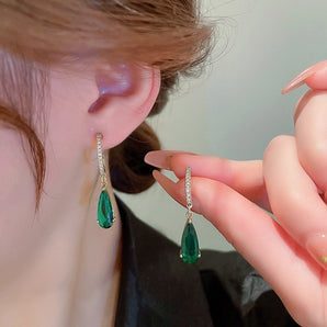 1 pair fashion water droplets alloy inlay rhinestones women's drop earrings