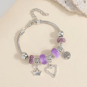 Nihao Wholesale Jewelry Elegant Lady Classic Style Heart Shape Crown Key Alloy Beaded Bracelets