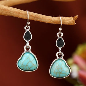 Nihao Wholesale 1 Pair Ethnic Style Bohemian Water Droplets Heart Shape Inlay Zinc alloy Turquoise Drop Earrings