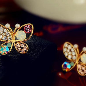 fashion pearl butterfly hollow color diamond stud earrings nhdp155659