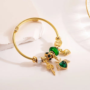 304 Stainless Steel Alloy Gold Plated Cute Romantic Plating Inlay Heart Shape Owl Rhinestones Bangle