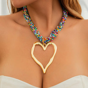 Nihao Wholesale Exaggerated Heart Shape Alloy Beaded Women's Pendant Necklace