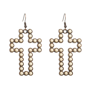 fashion cross alloy inlay turquoise women's drop earrings 1 pair