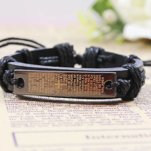 1 piece fashion letter word alloy leather carving men's bracelets