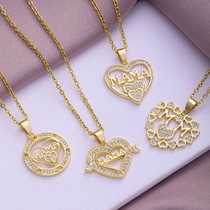 Nihao Wholesale 304 Stainless Steel Copper Fashion MAMA Plating Inlay Letter Heart Shape Zircon Pendant Necklace