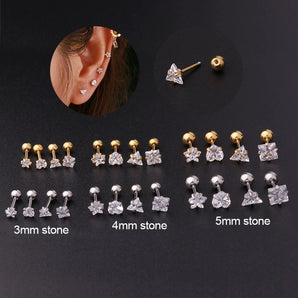 Nihao Wholesale Ear Cartilage Rings & Studs Simple Style Geometric 316 Stainless Steel  Plating Zircon